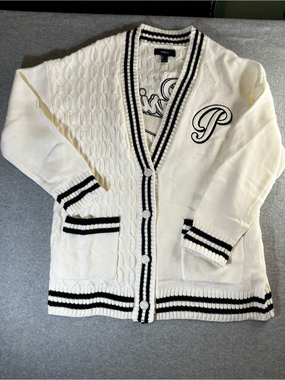 Forever 21 Cream Cardigan with Black Trim